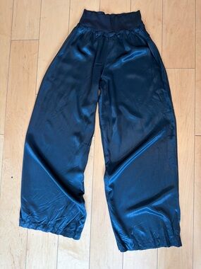 Wide Leg Satin Pants - Black